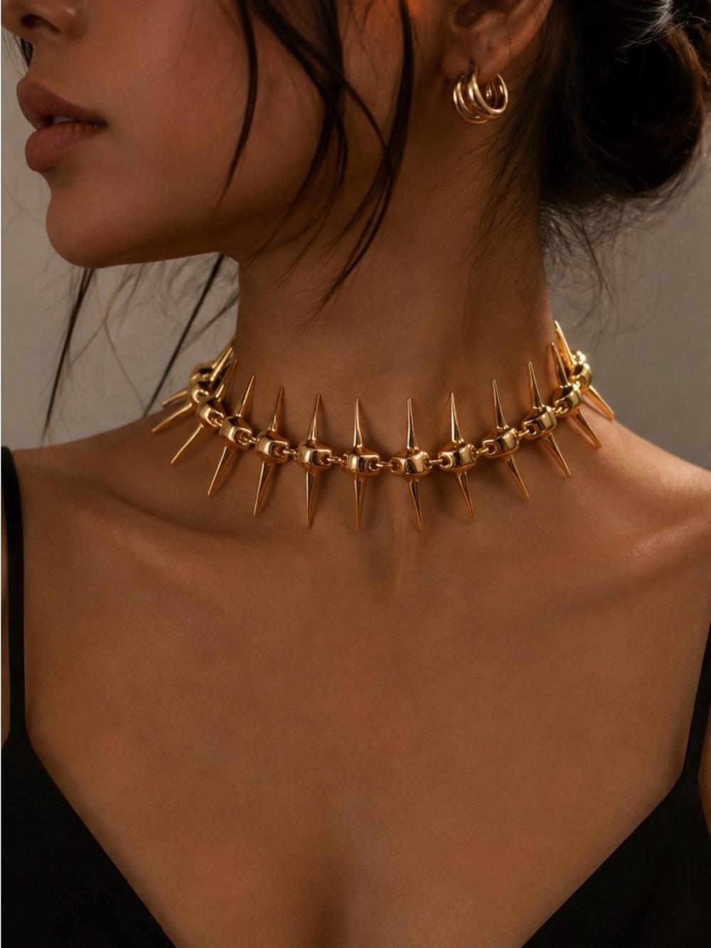 Black Backless Slip Dress with Gold Spine Chain - Picture 6 of 8